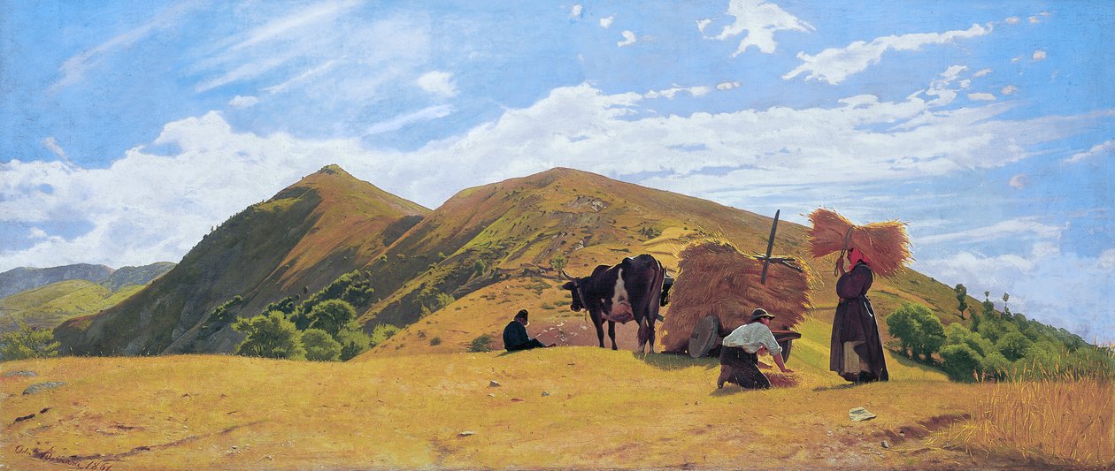 Colheita de cereais nas montanhas de San Marcello de Odoardo Borrani