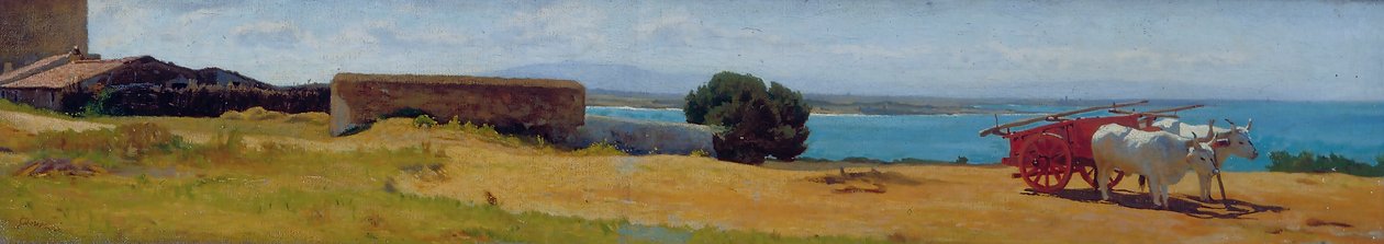 Carroça vermelha em Castiglioncello de Odoardo Borrani
