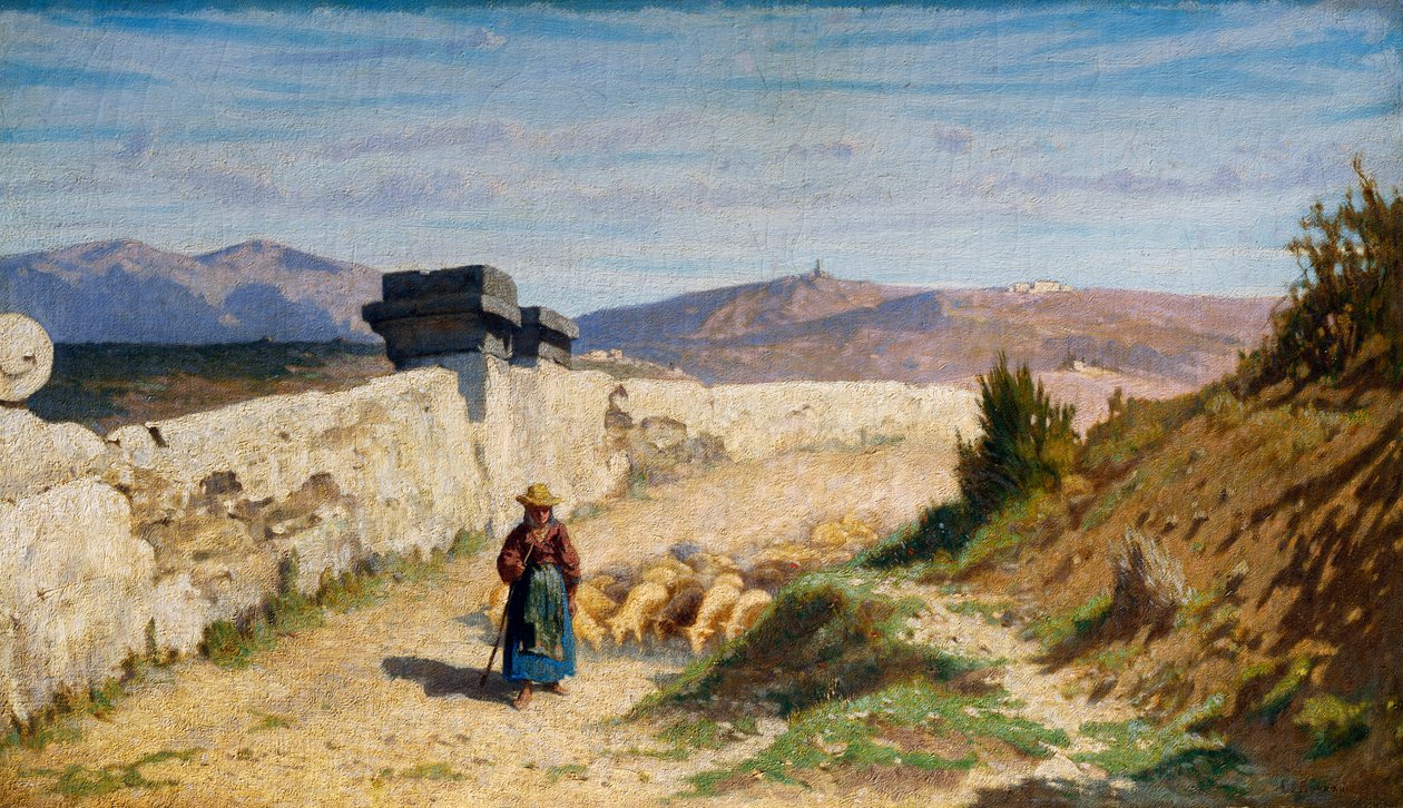 A Pecoraia (pastora) (óleo sobre tela) de Odoardo Borrani