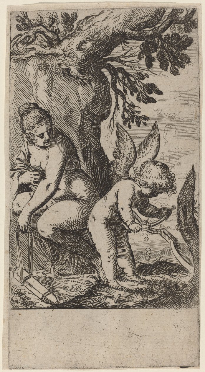 Vênus com Cupido talhando seu arco de Odoardo Fialetti