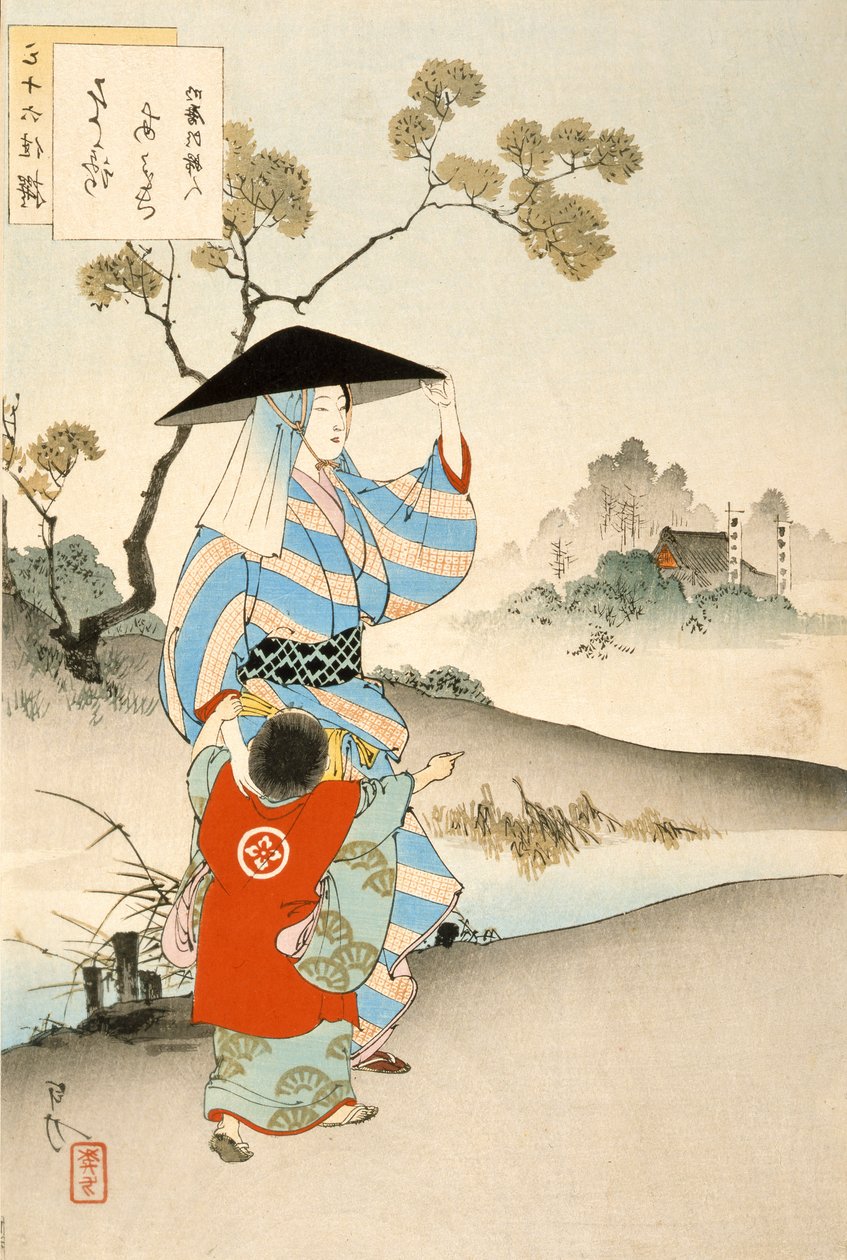 Mulher e criança (impressão de woodblock de cor) de Ogata Gekko