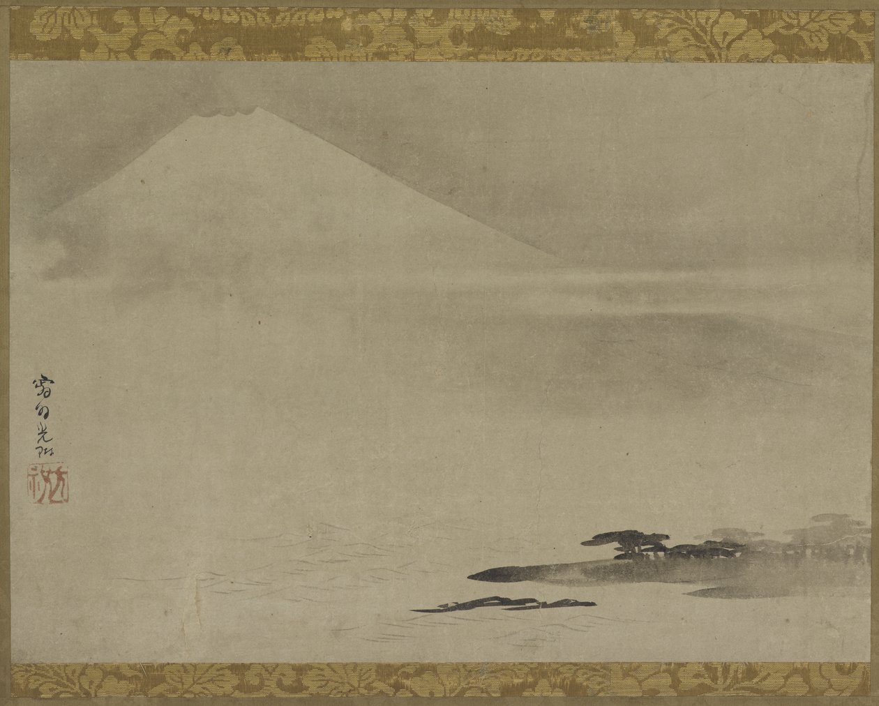 Paisagem: Fuji do mar, Rolo suspenso (montado no painel), final do século XVII ao início do século XVIII (tinta no papel) de Ogata Korin