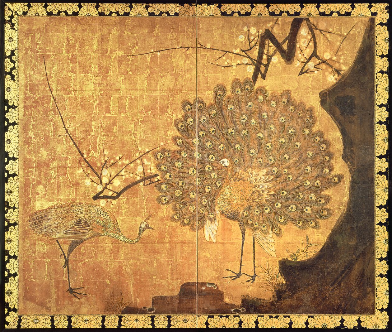 Pavões, Período Edo (tinta, cores e ouro sobre papel) de Ogata Korin