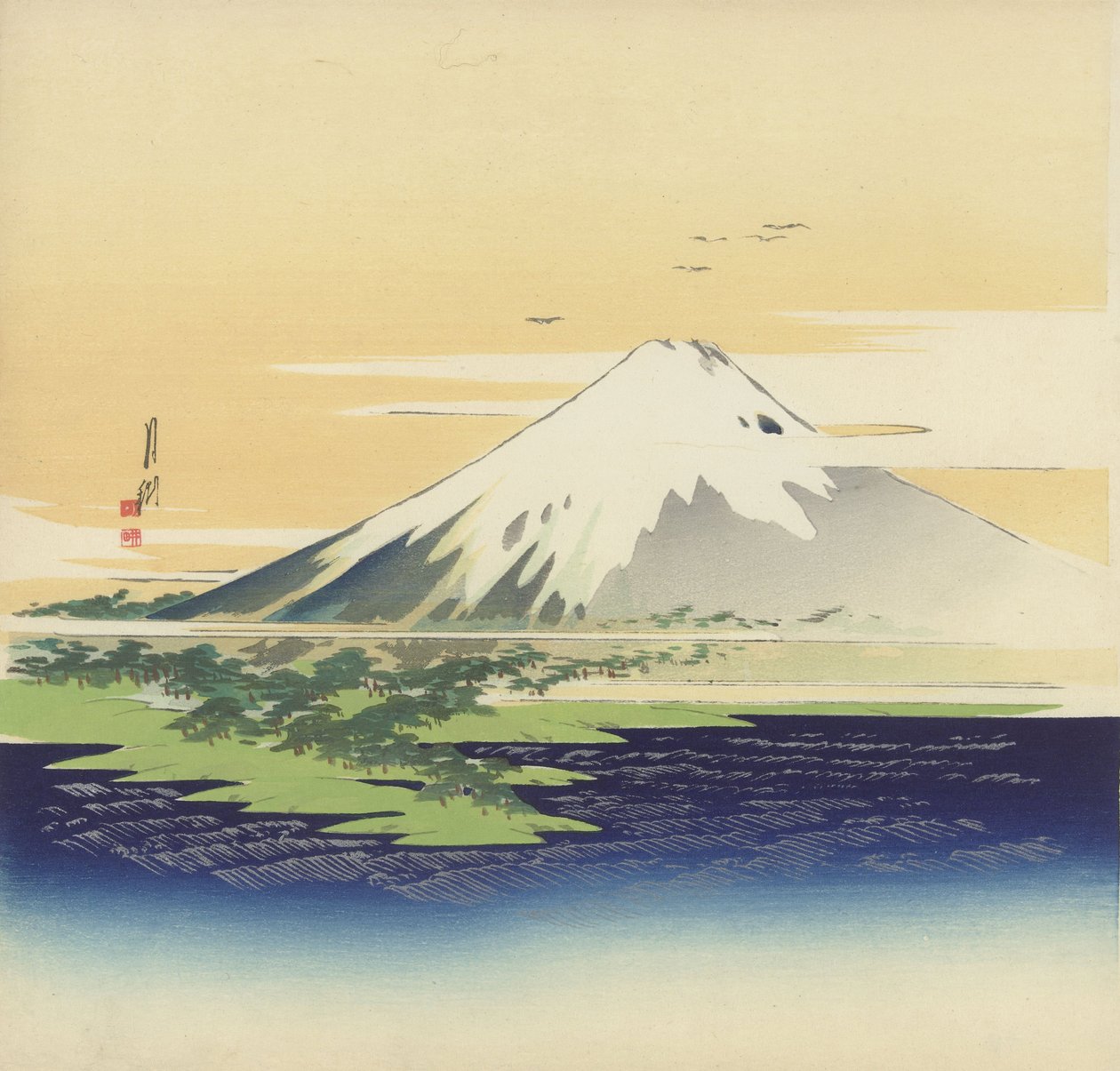 Fuji da praia de Mio, 1900-10 (impressão em xilogravura) de Ogata Gekko