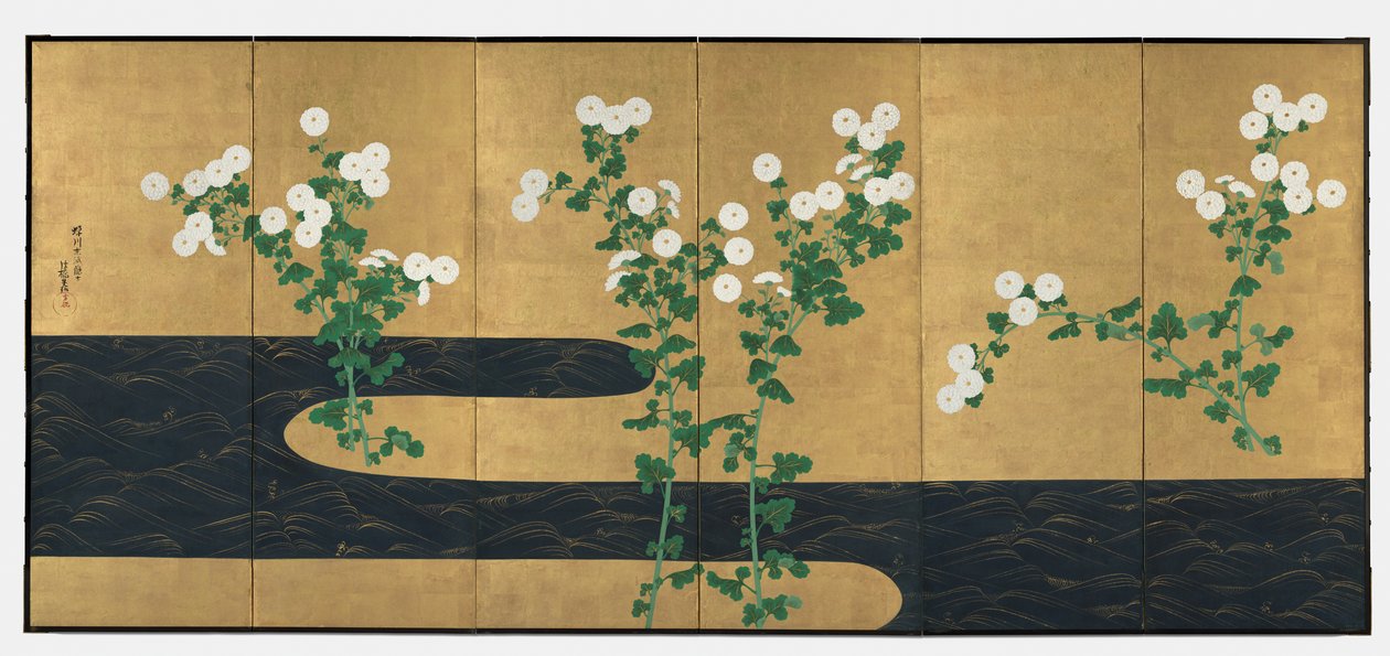 Crisântemos por um córrego, final dos anos 1700 e início dos anos 1800. de Ogata Korin