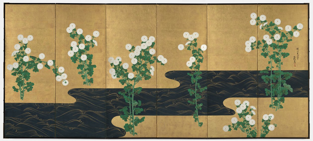 Crisântemos por um córrego, final dos anos 1700 e 1800. de Ogata Korin