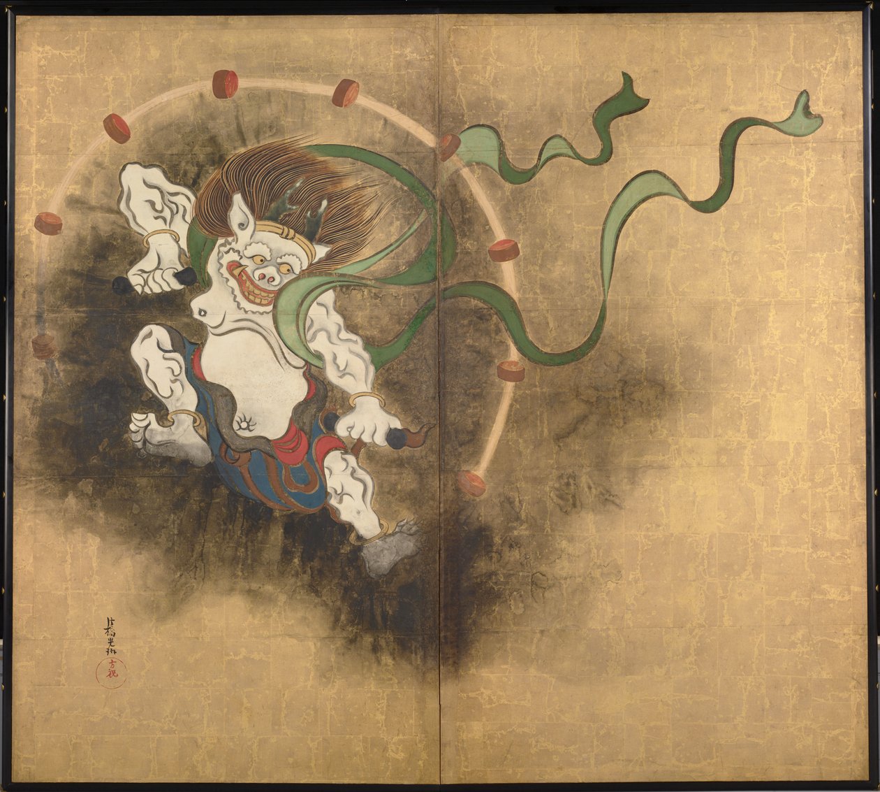 O Deus Trovão deixou parte de um ecrã de dois painéis - Obra de Ogata Korin (1658-1716), aguarela e tinta sobre papel, início do século XVIII, arte japonesa, mitologia oriental - Museu Nacional de Tóquio, Japão de Ogata Korin