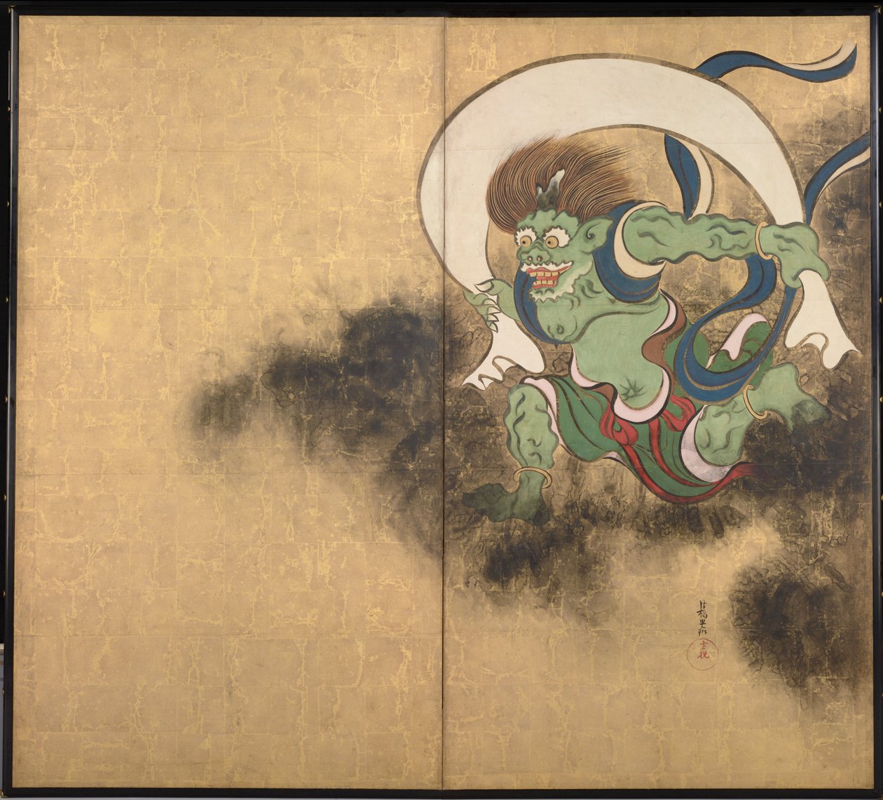 O Deus do Vento Parte direita de uma tela de dois painéis - Obra de Ogata Korin (1658-1716), aquarela e tinta sobre papel, início do século XVIII, arte japonesa, mitologia oriental - Museu Nacional de Tóquio, Japão de Ogata Korin