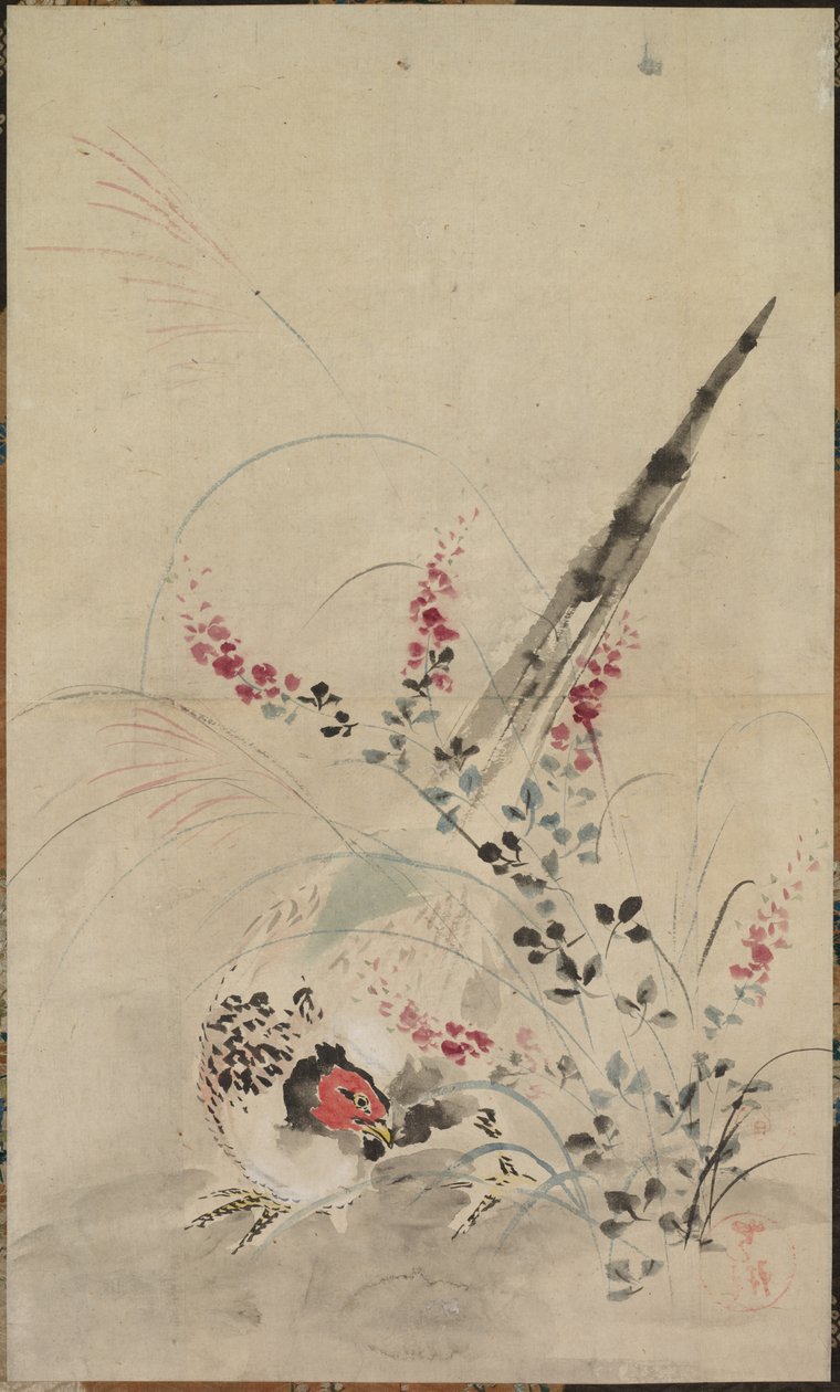 Faisão e Gramíneas, final do século XVII-início do século XVIII. de Ogata Korin