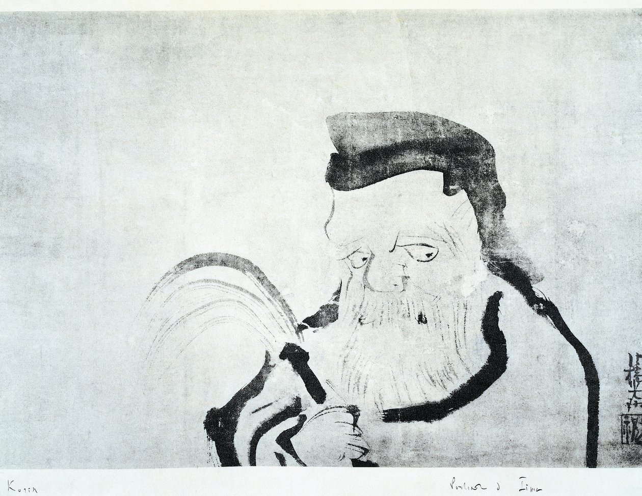 Retrato do homem velho, desenho de Ogata Korin (1658-1716), tinta sobre seda, civilização japonesa, período Edo de Ogata Korin