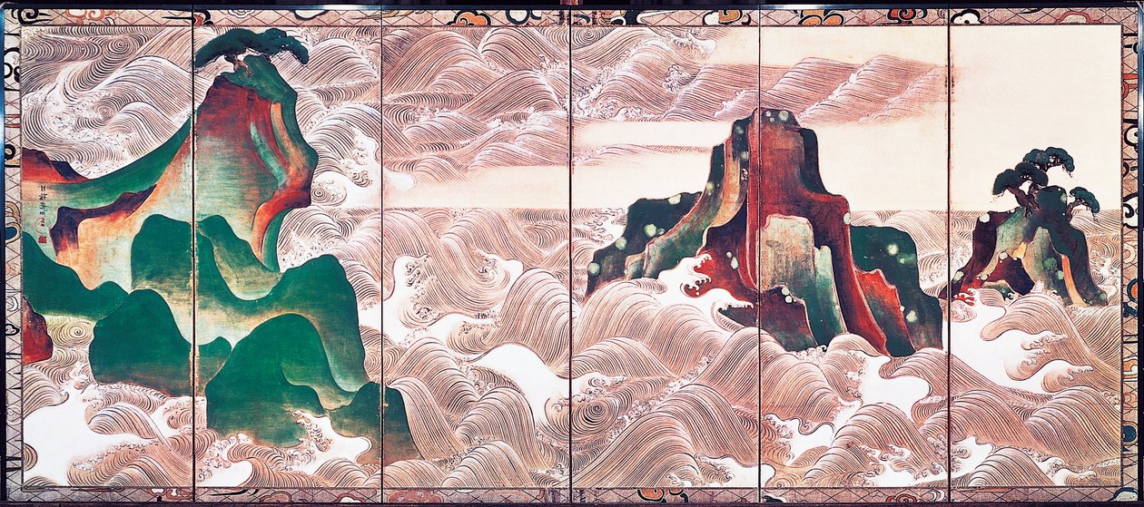 Ondas em Matsushima, tela com seis painéis de Korin Ogata (1658-1716) de Ogata Korin