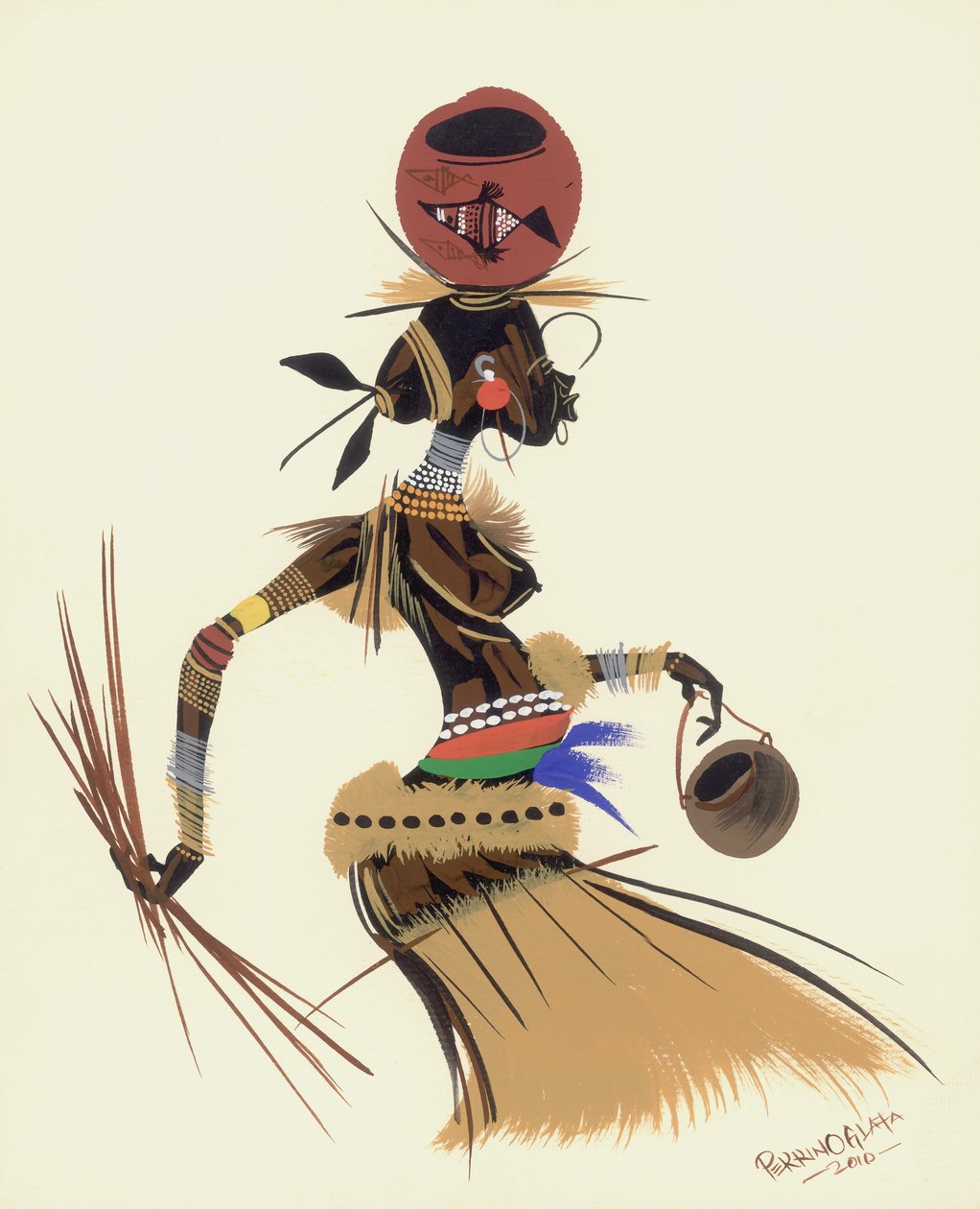 Caminhada pela comida, 2010 (óleo sobre papel) de Oglafa Ebitari Perrin