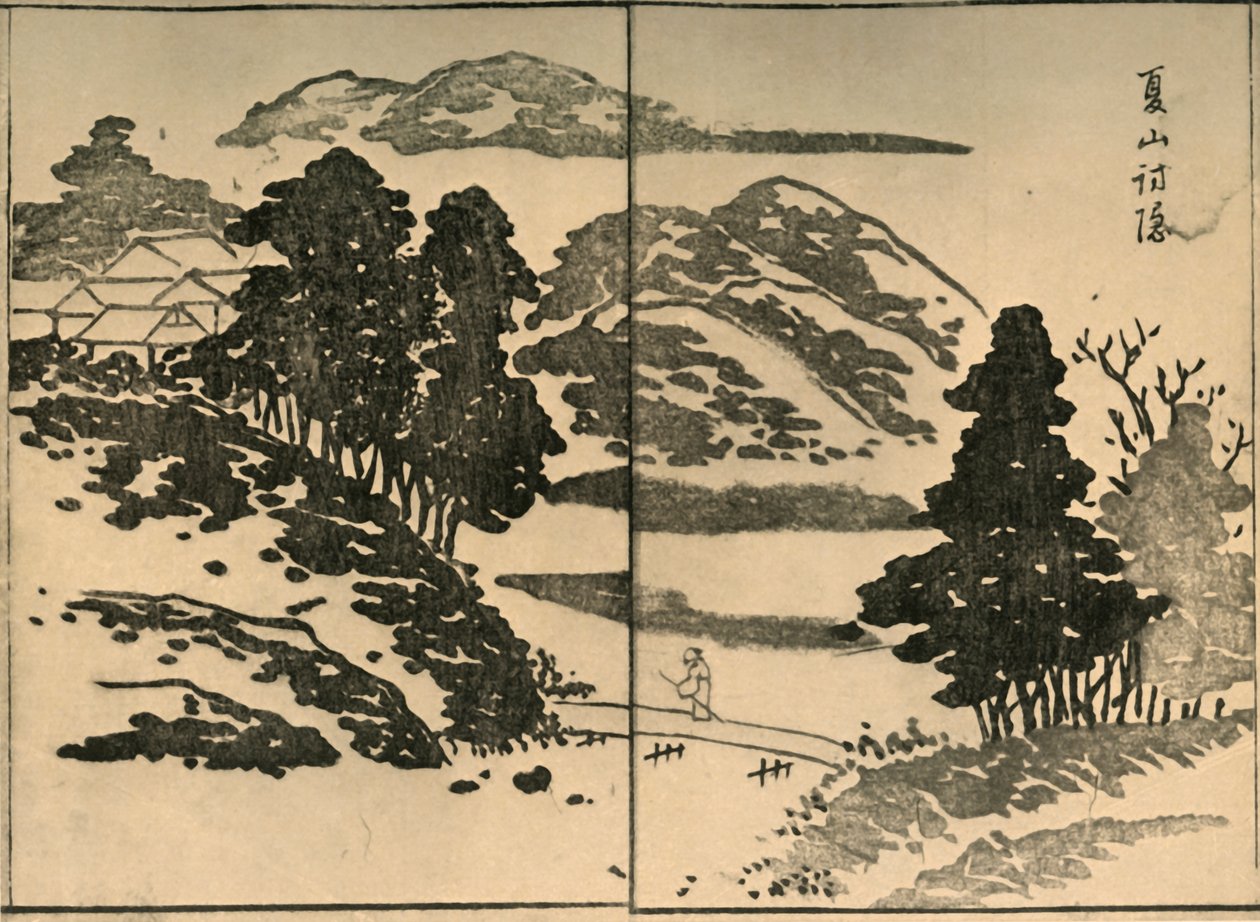Paisagem com figura atravessando uma ponte, 1809, 1924. de Ogura Tokei
