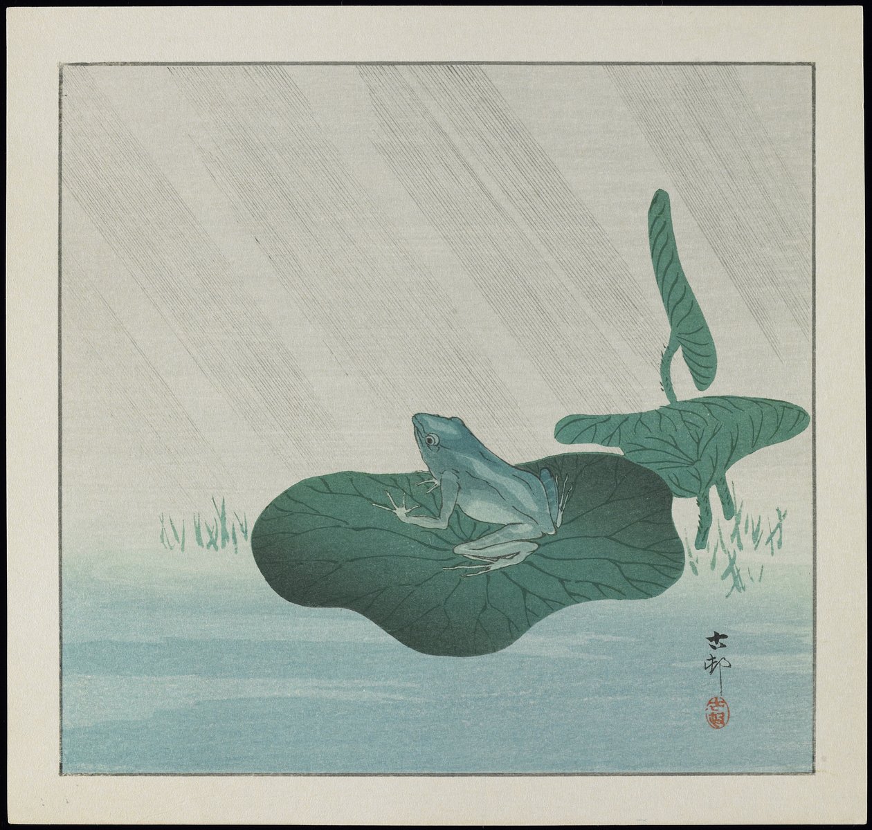 Sapo na chuva, pré-1912 de Ohara Koson