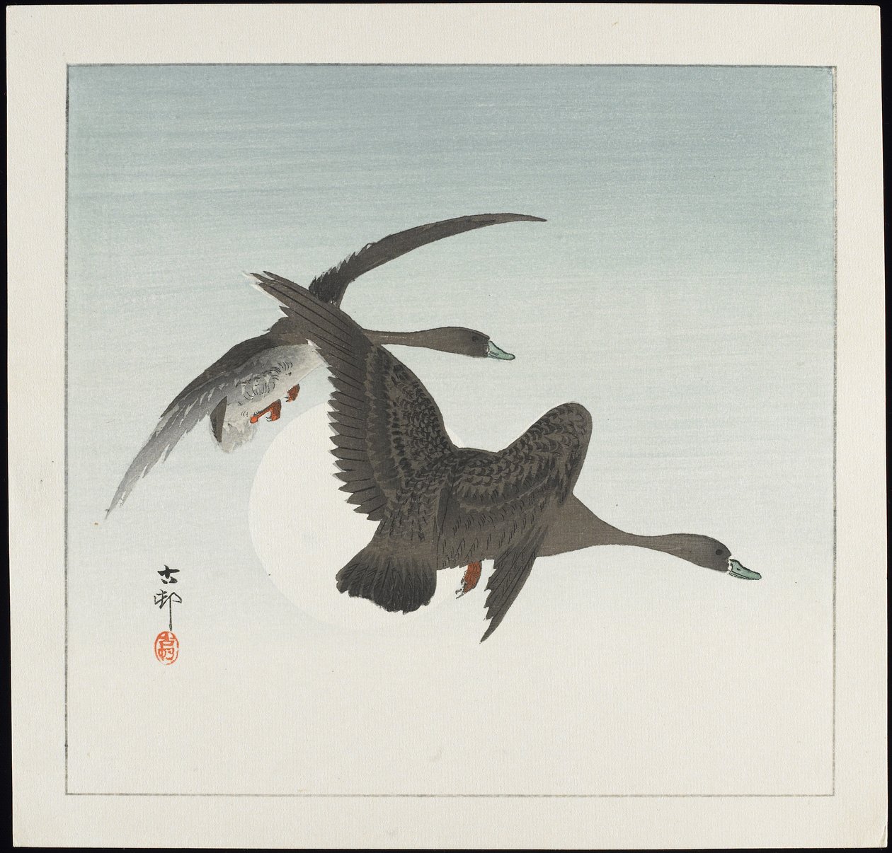 Gansos em vôo, pré-1912 de Ohara Koson