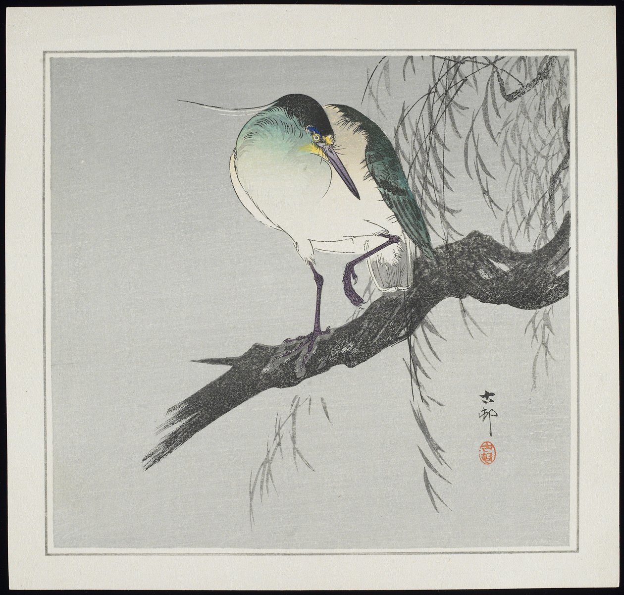 Garça na filial, pré-1912 de Ohara Koson