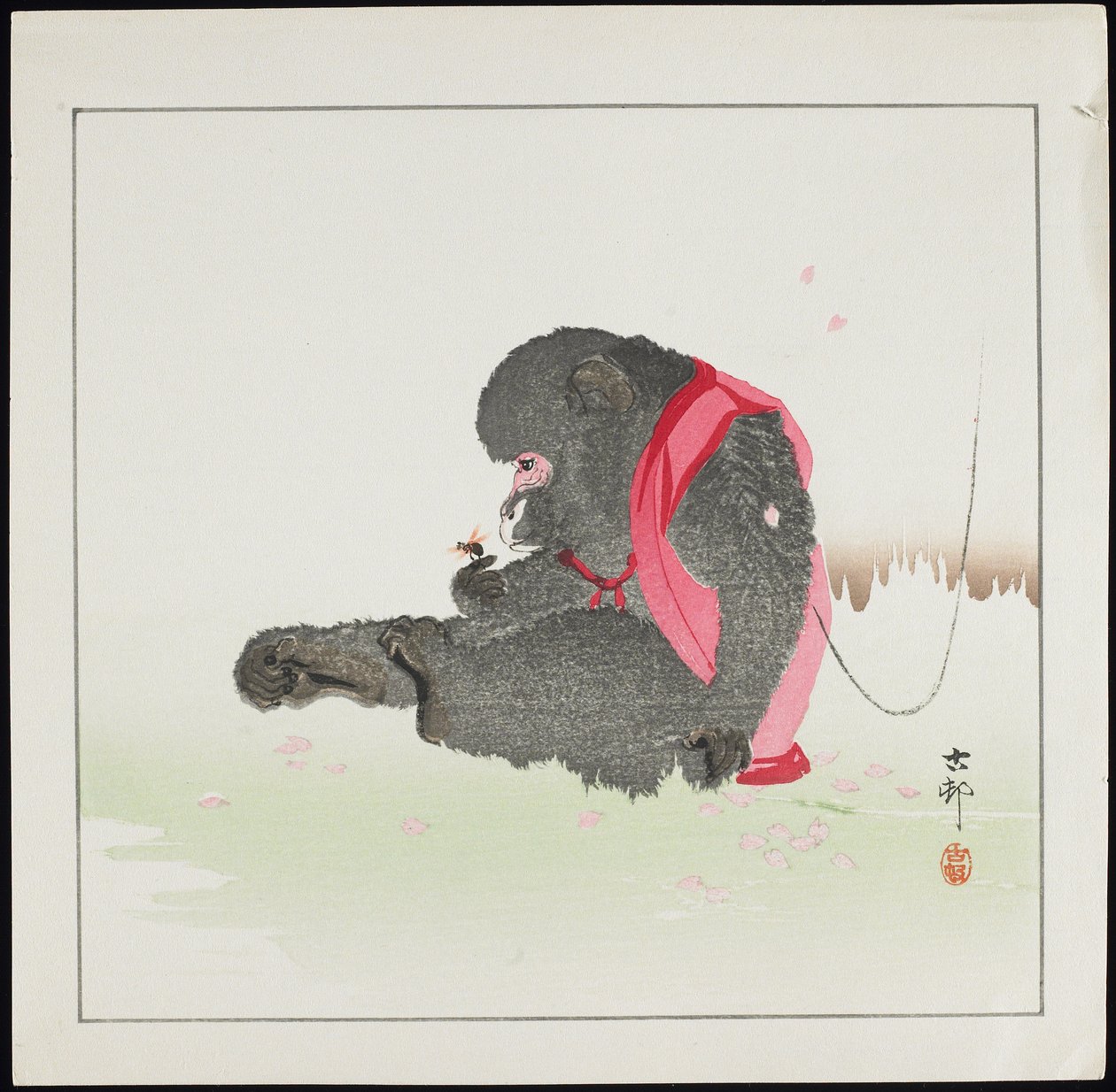 Macaco pegando uma abelha, pré-1912 de Ohara Koson