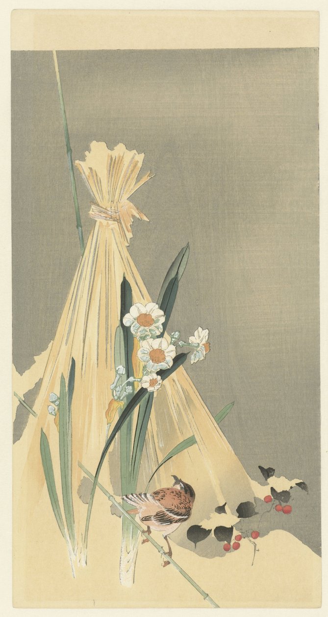 Pássaro da canção no feno de Ohara Koson (attributed to)