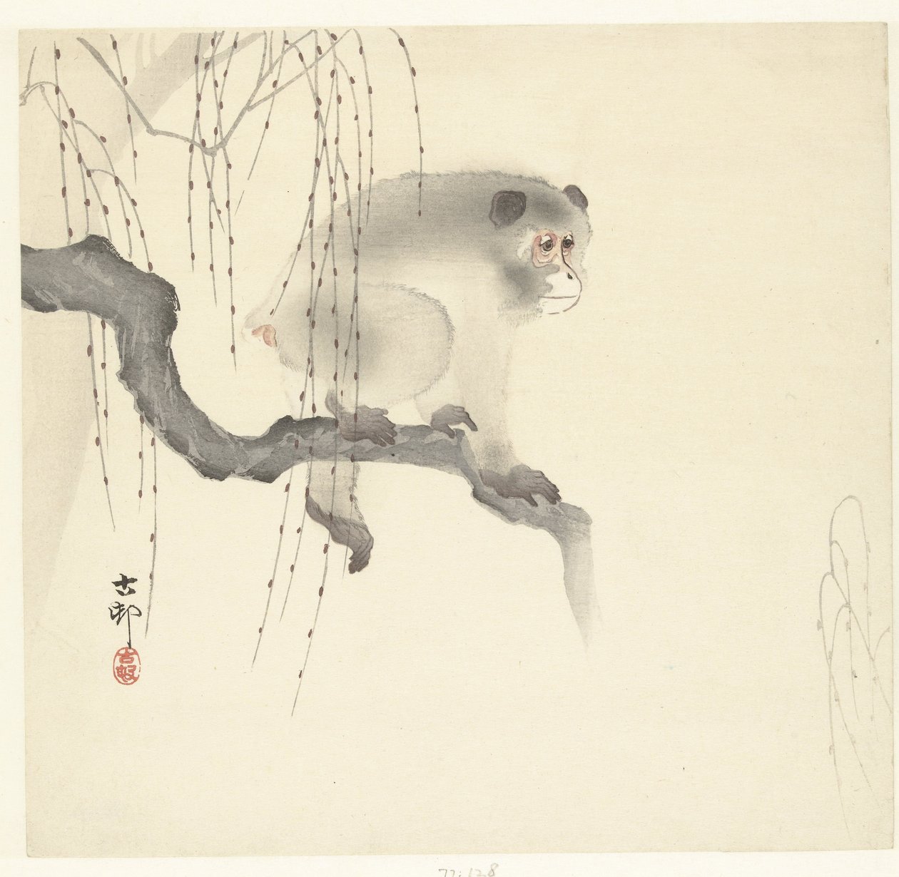 Macaco sobre ramo de árvore de Ohara Koson