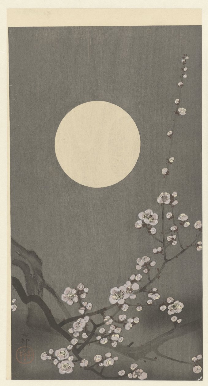 Floração de ameixa na lua cheia de Ohara Koson
