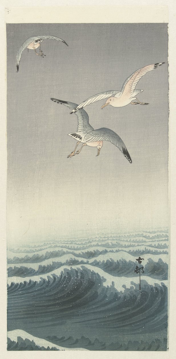 Três gaivotas de Ohara Koson