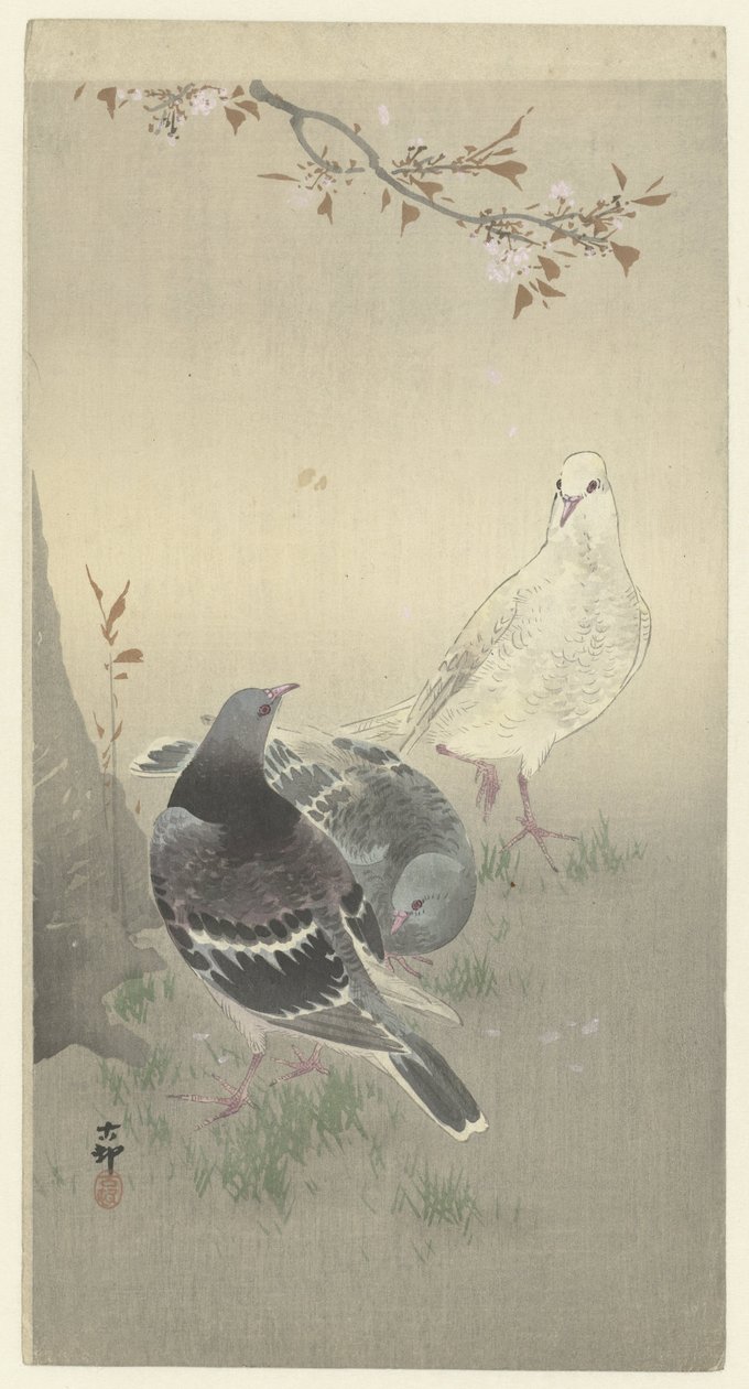 Três pombos mansos de Ohara Koson