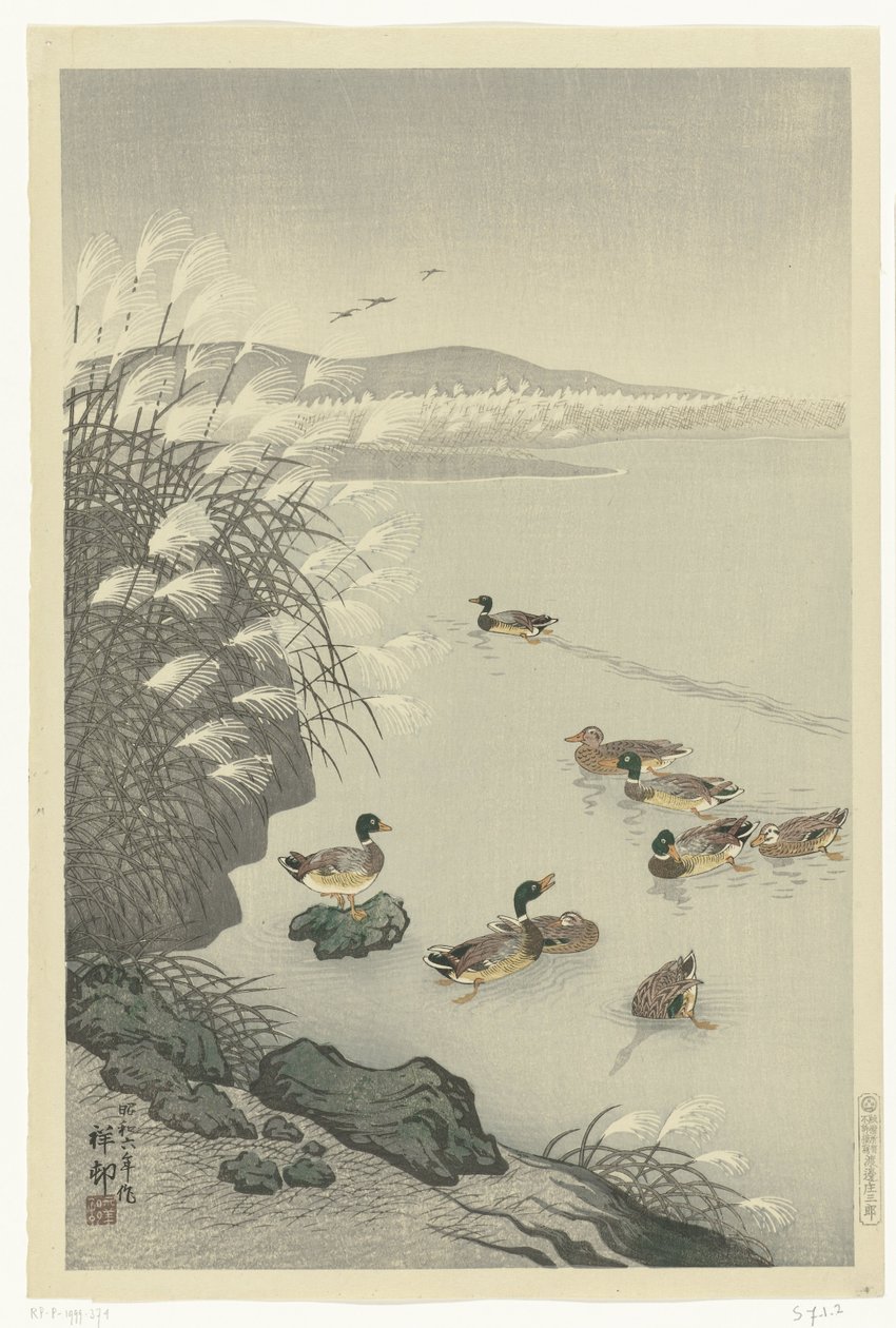 Patos na água de Ohara Koson