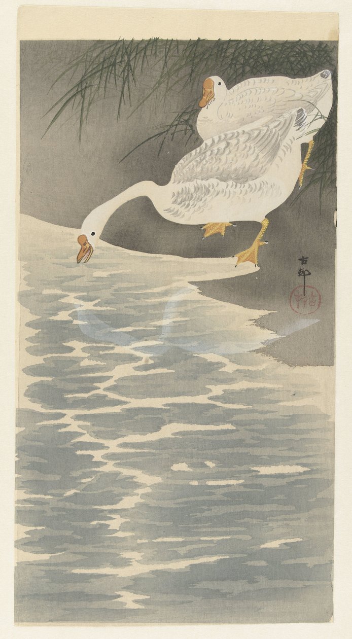 Gansos no banco de Ohara Koson