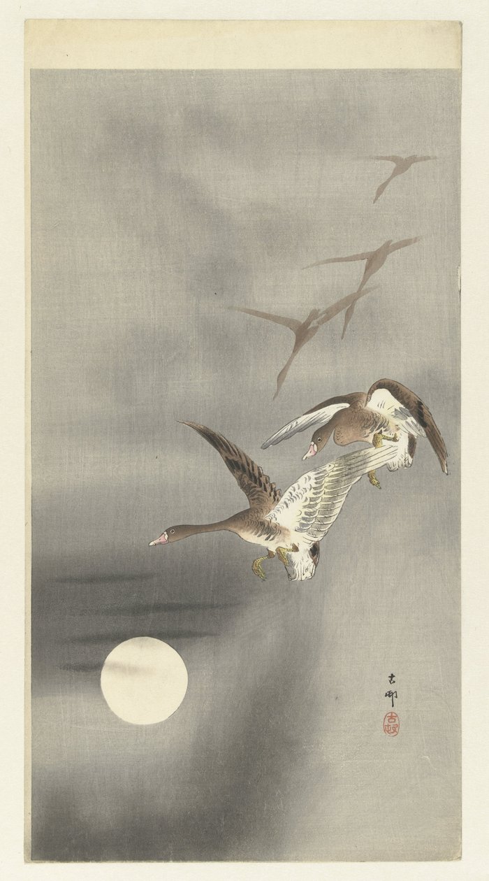 Gansos em voo de Ohara Koson