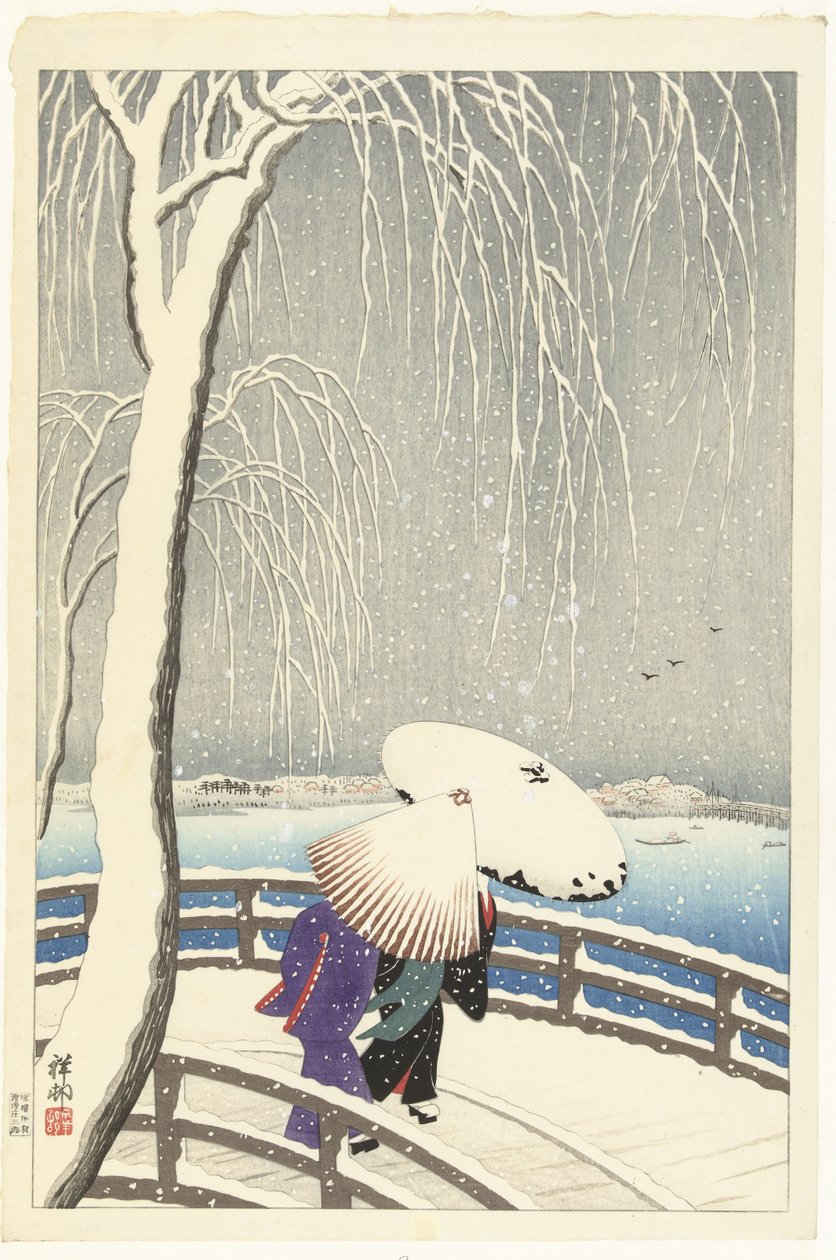 Na neve em Yanagibashi de Ohara Koson