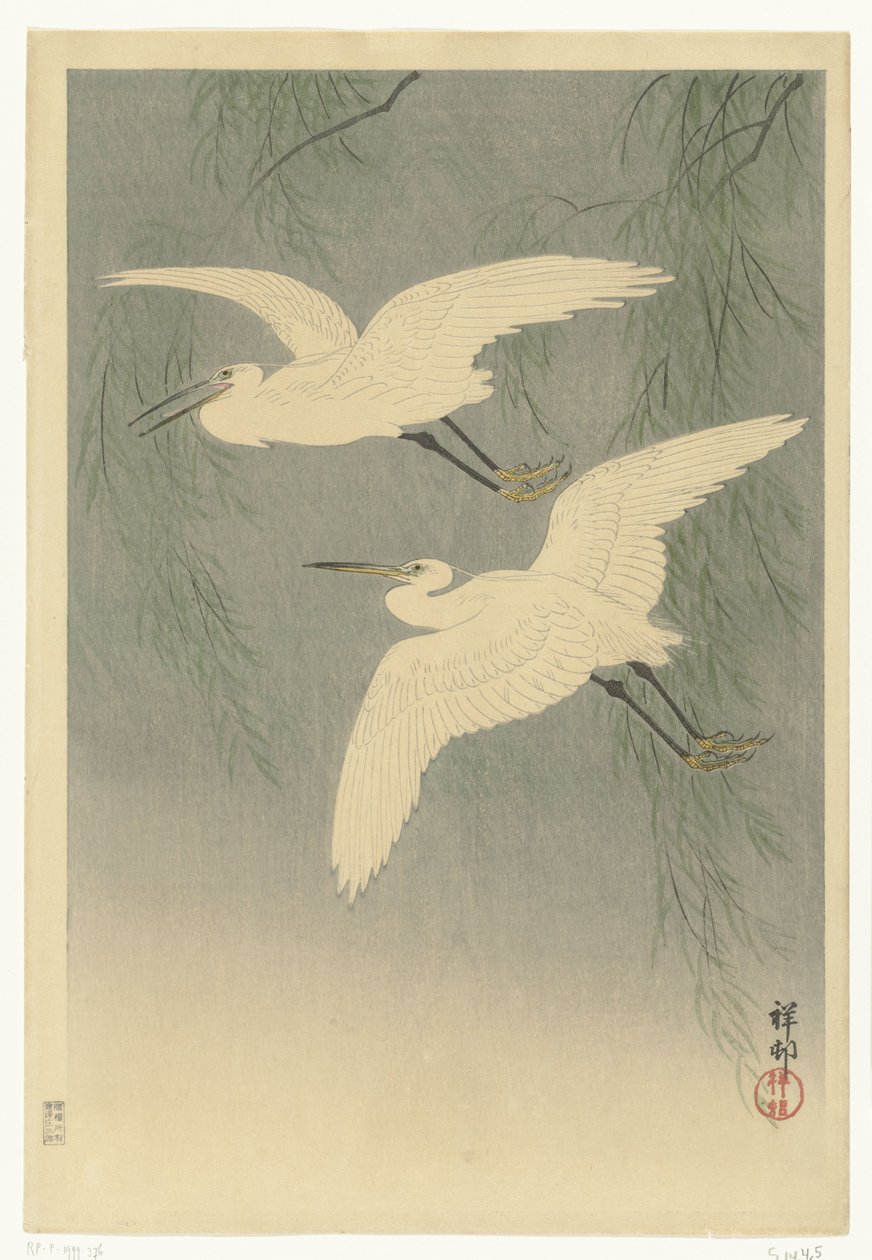 Pequenas garças em voo de Ohara Koson