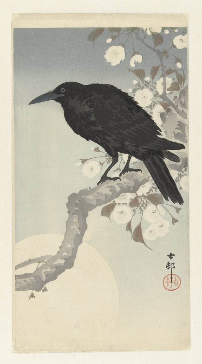 Corvo na lua cheia de Ohara Koson