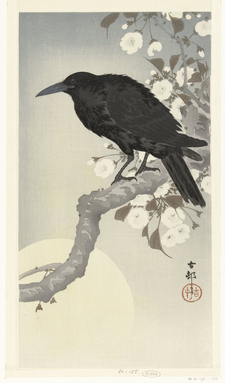 Corvo na lua cheia de Ohara Koson
