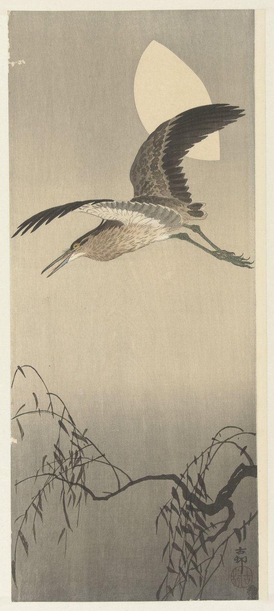 Garça e lua de Ohara Koson