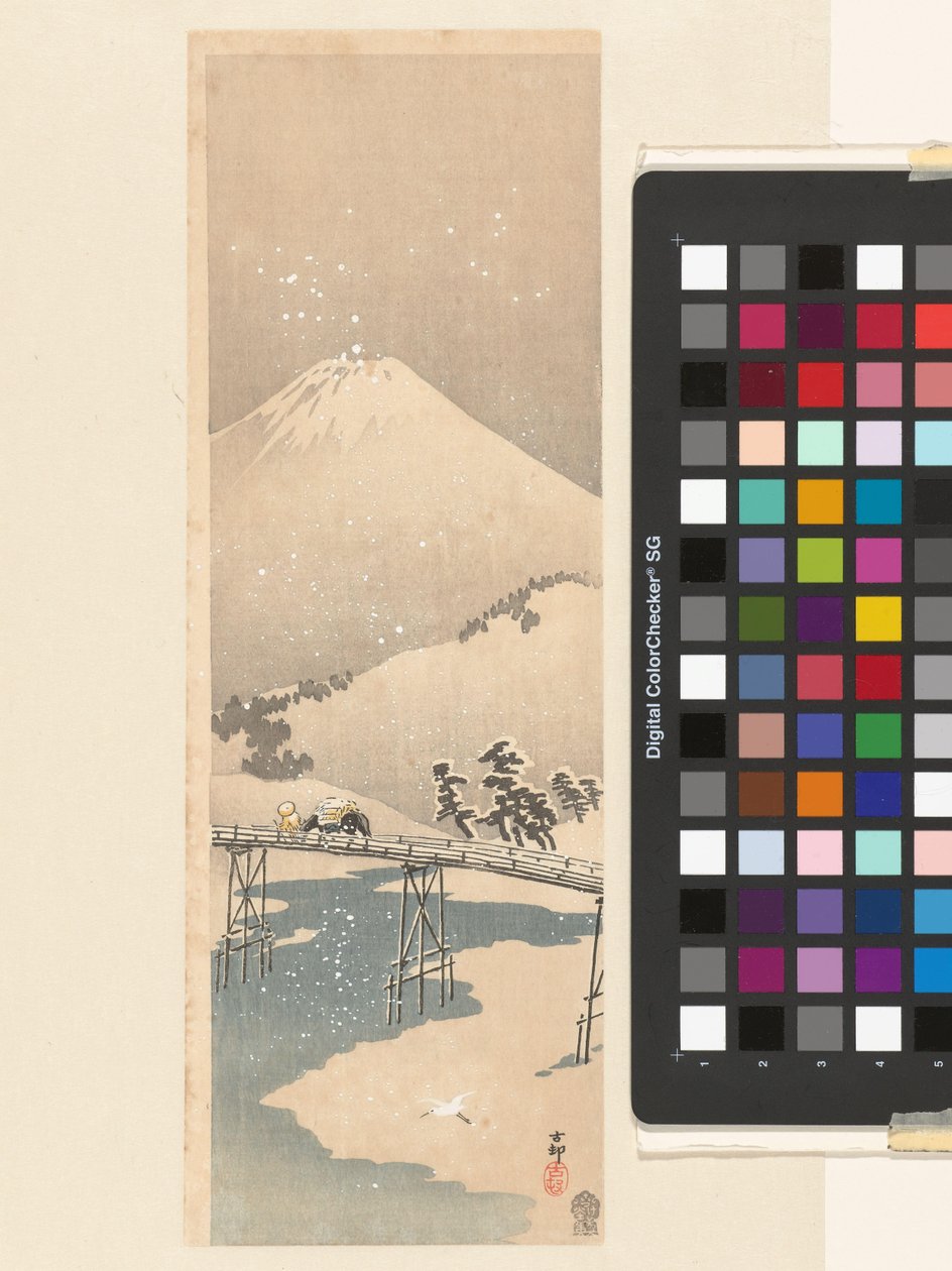 Paisagem nevada com o Monte Fuji de Ohara Koson