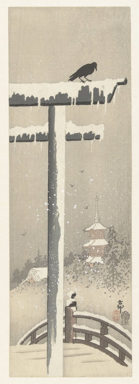 Torii na neve de Ohara Koson