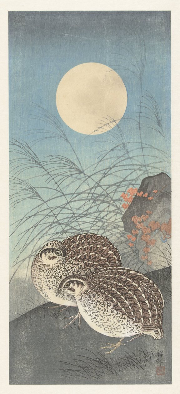 Duas codornizes numa lua cheia. de Ohara Koson