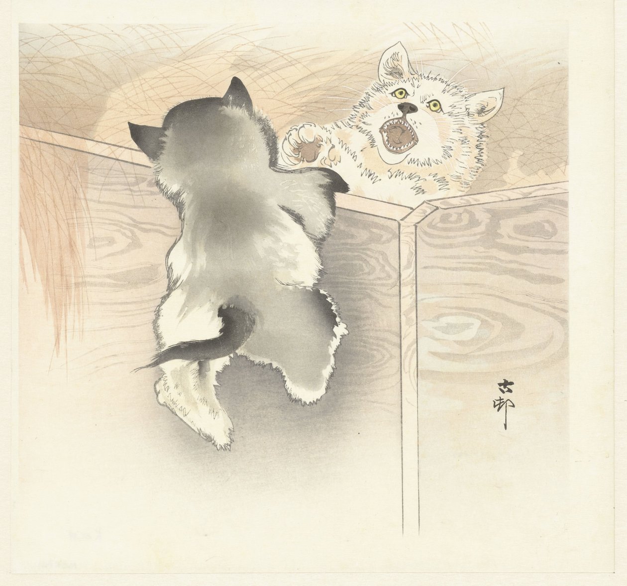 Dois cães de brincar de Ohara Koson