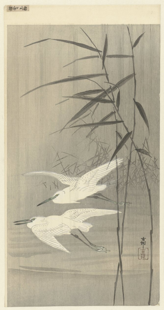 Duas egrets em voo de Ohara Koson