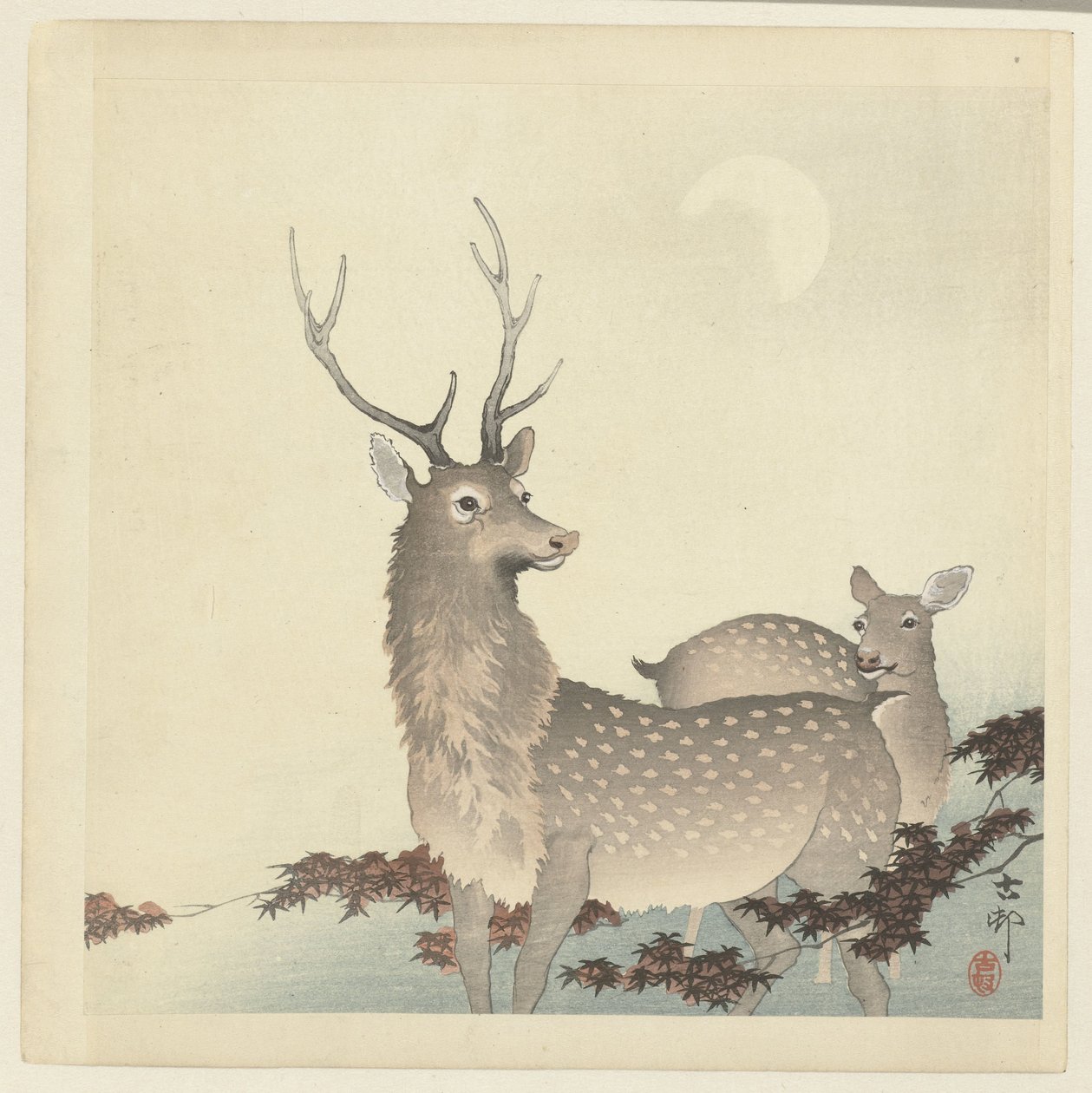 Dois cervos de Ohara Koson