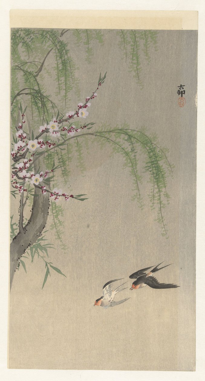 Andorinhas em voo de Ohara Koson