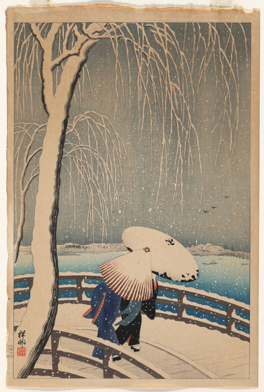 Guarda-chuvas na neve de Ohara Shoson