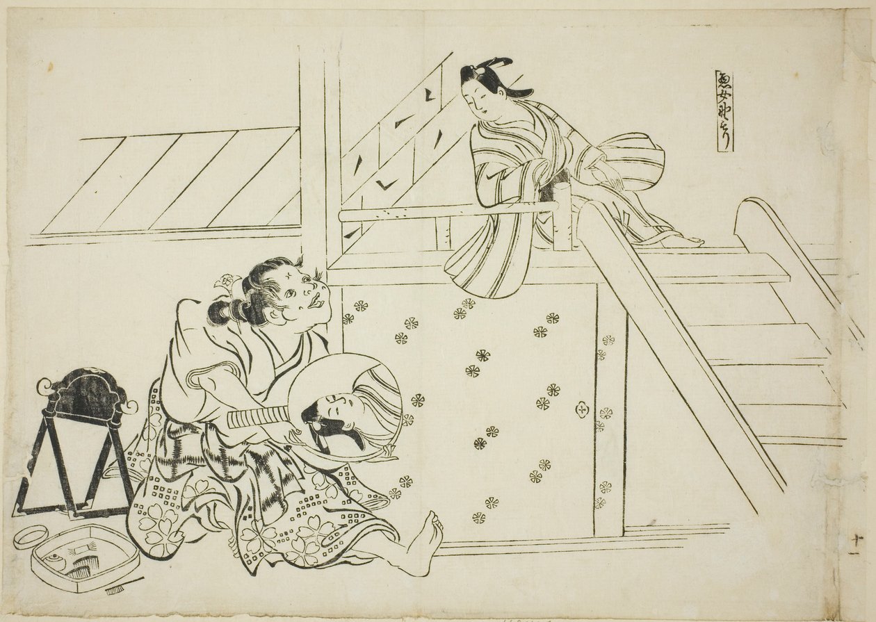 Uma Mulher Nomori (Onna Nomori), nº 11 de uma série de 12 estampas que retratam paródias de peças de Okumura Masanobu