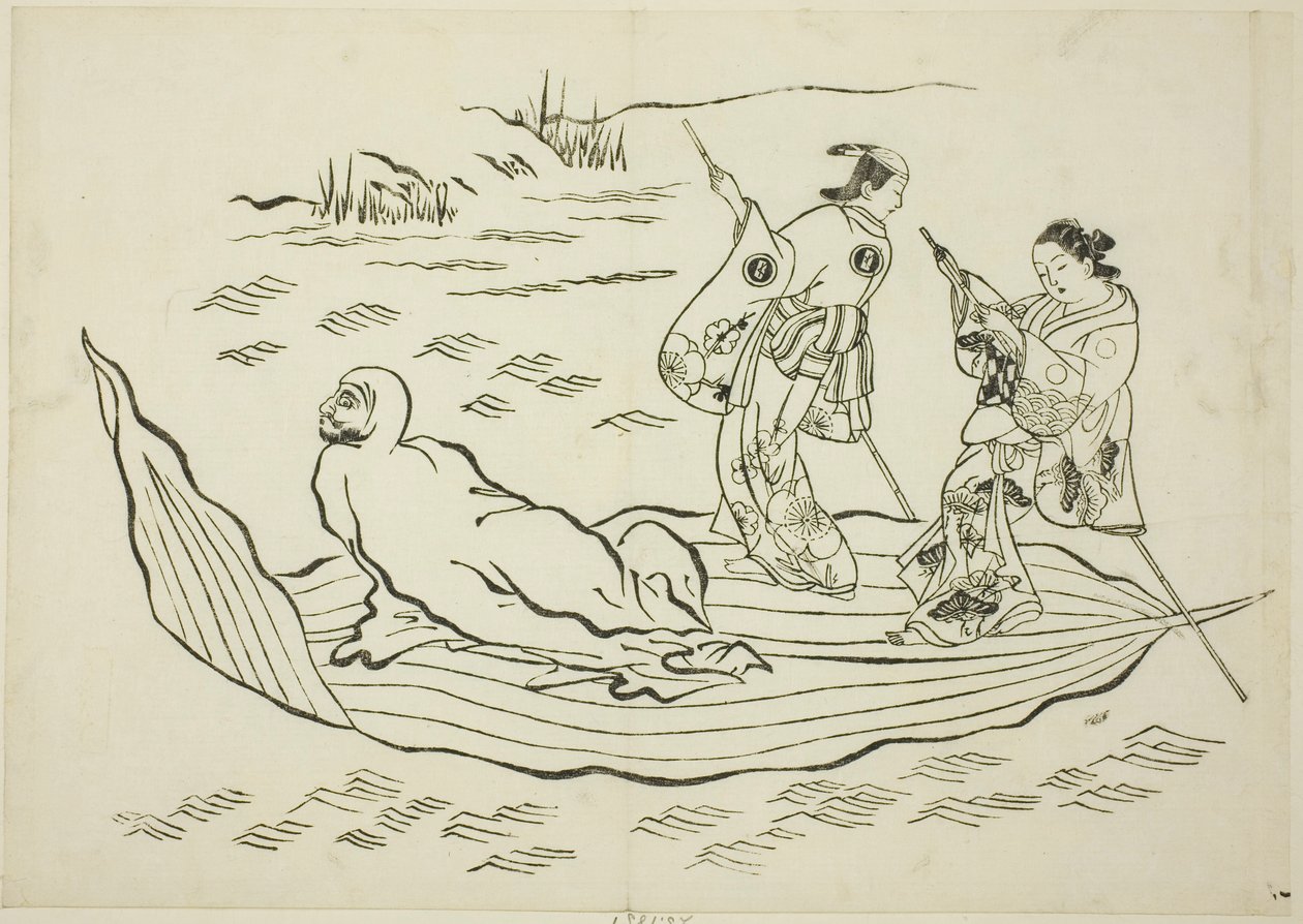 Daruma cruzando o mar em uma folha, não. 7 de uma série de 12 impressões de Okumura Masanobu