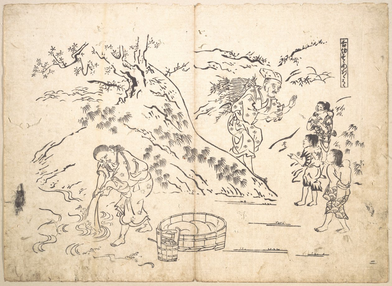 Collector de lenha encontra rapaz com um pardal de Okumura Masanobu