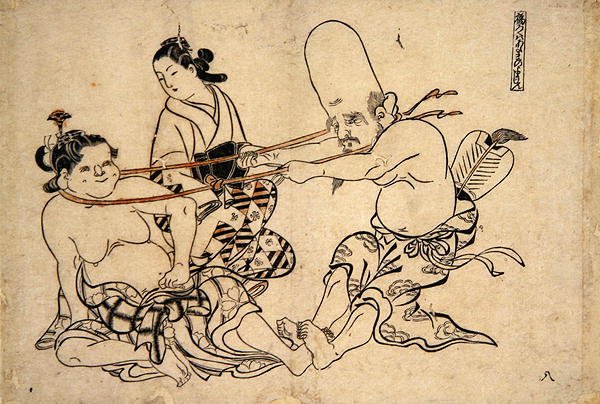 Fukurojin Tenta Levantar a Chave (impressão em bloco de madeira) de Okumura Masanobu