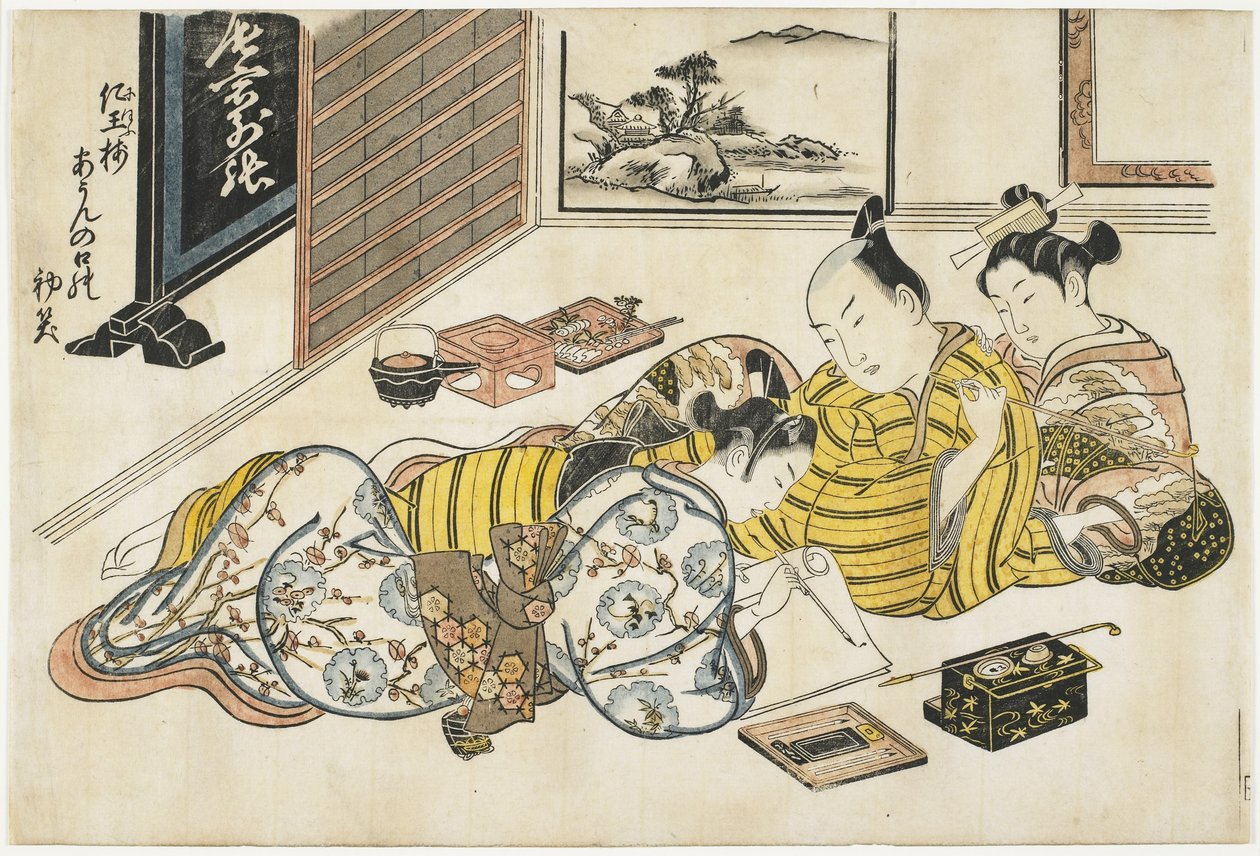 Encontro de Ano Novo em um bordel, 1741-1744 de Okumura Masanobu