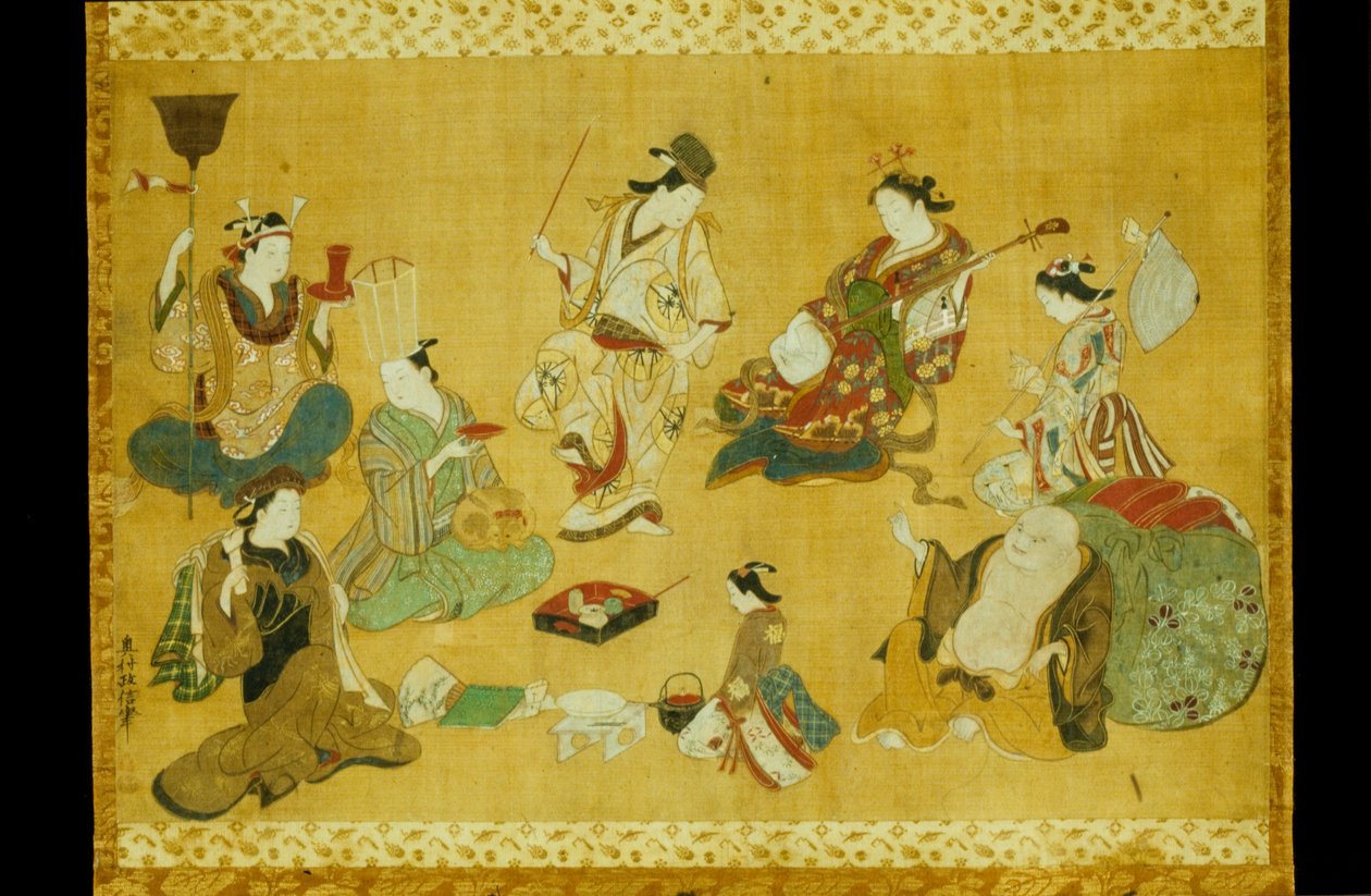 Festa no bairro dos prazeres como mitate dos sete deuses da boa fortuna de Okumura Masanobu