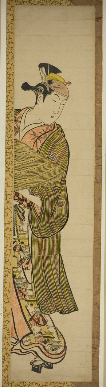 O ator Sanogawa Ichimatsu I num papel não identificado de Okumura Masanobu