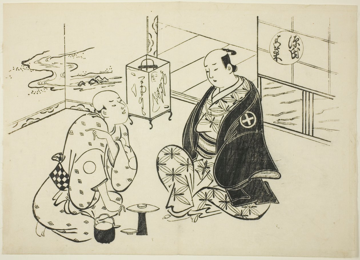 O capítulo Hahakigi de "The Tale of Genji" (Genji Hahakigi), de uma série de paródias de Genji de Okumura Masanobu